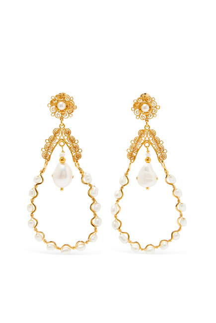 Nubia Earrings, Gold-Plated Brass & Pearl